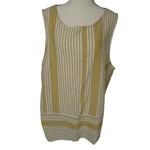 For Cynthia Woman 1x Linen Cotton Sleeveless Tunic Blouse Yellow White Stripes